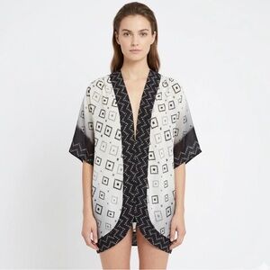 Ecote Urban Outfitters Kimono Cardigan Small Black White Geometric Boho Sheer